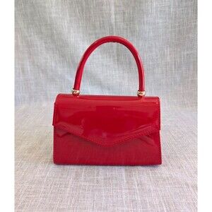 Red Patent Leather Handbag with Gold Crossbody Strap, Small Evening Bag 8x5x2.5